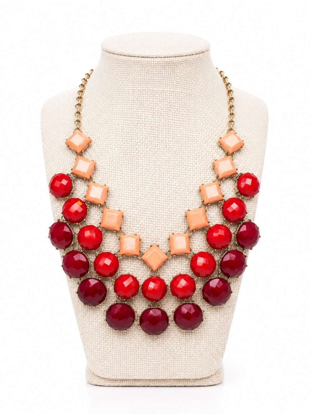 Boho Glam Vintage Inspired Red Burgundy Chunky Bib Whimsical Statement Necklace
